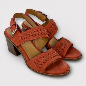 Earth Comfort Sandal Block Heel Slingback Braided Leather Rust Women's 8.5 Boho